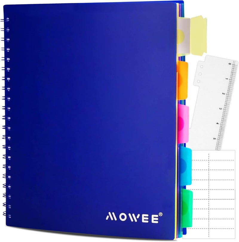 MOWEE Spiral Notebook - 5 Subject Notebook, College Ruled Notebook With Dividers Pocket, Tabs Label, 11" Ruler, 200 Pages, for Writing Journal, Home & Office, School Supplies, 8.5''x11''Blue - Image 1